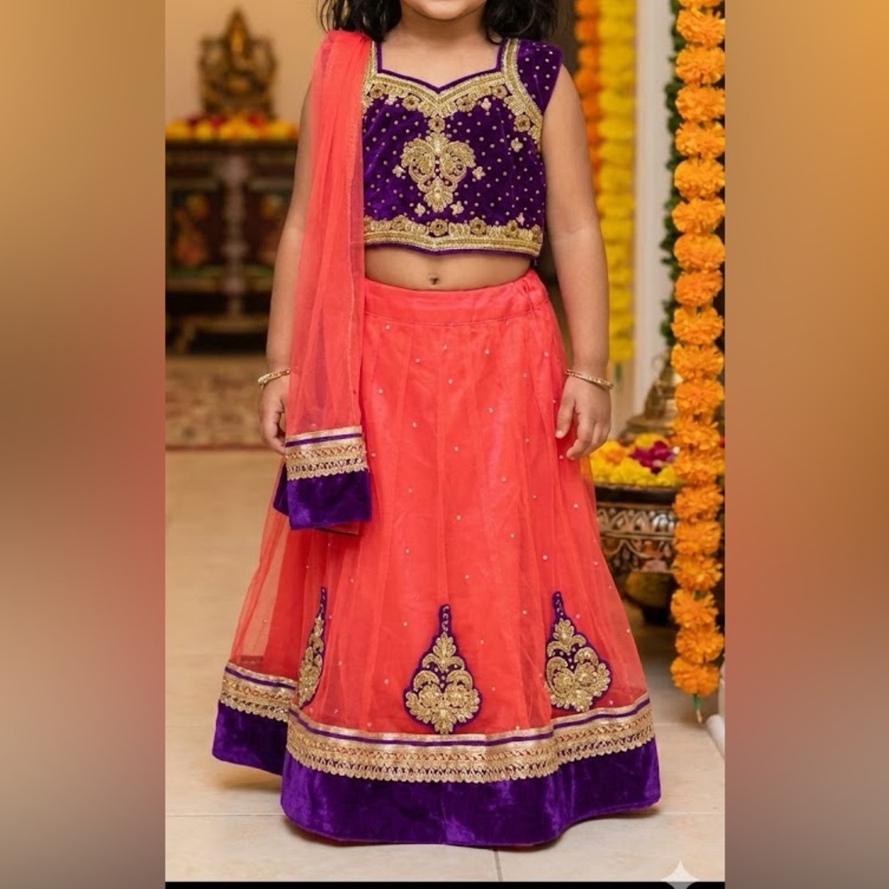 Purple and Orange Embroidered Lehenga Choli